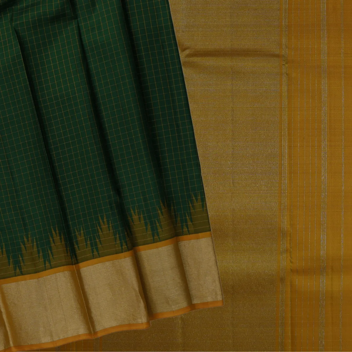 Kanchipuram Arani Handloom Silk Saree Temple Border Checked Silk Fast Jari