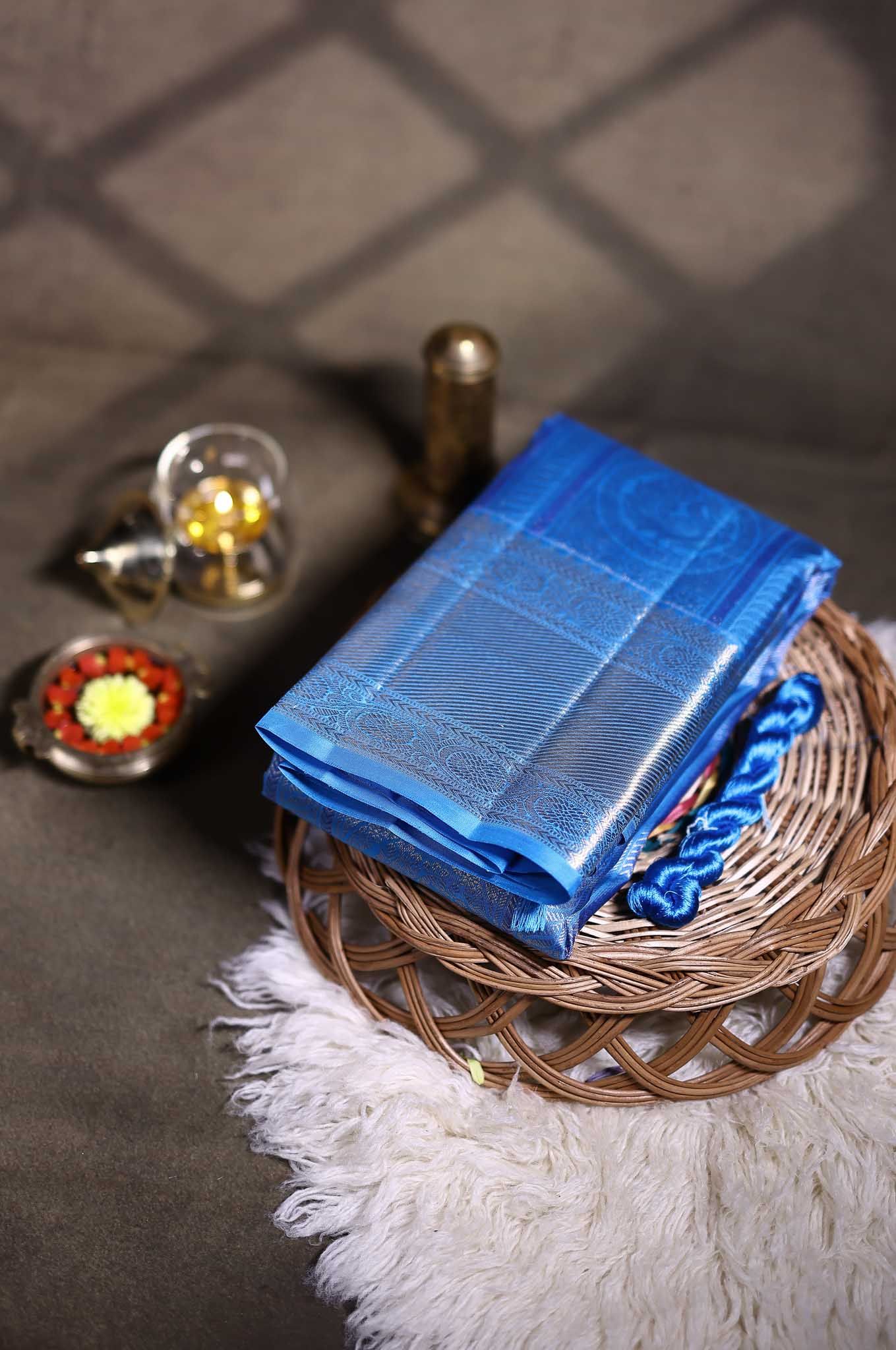 Olympic Blue Kanchipuram Silk Saree