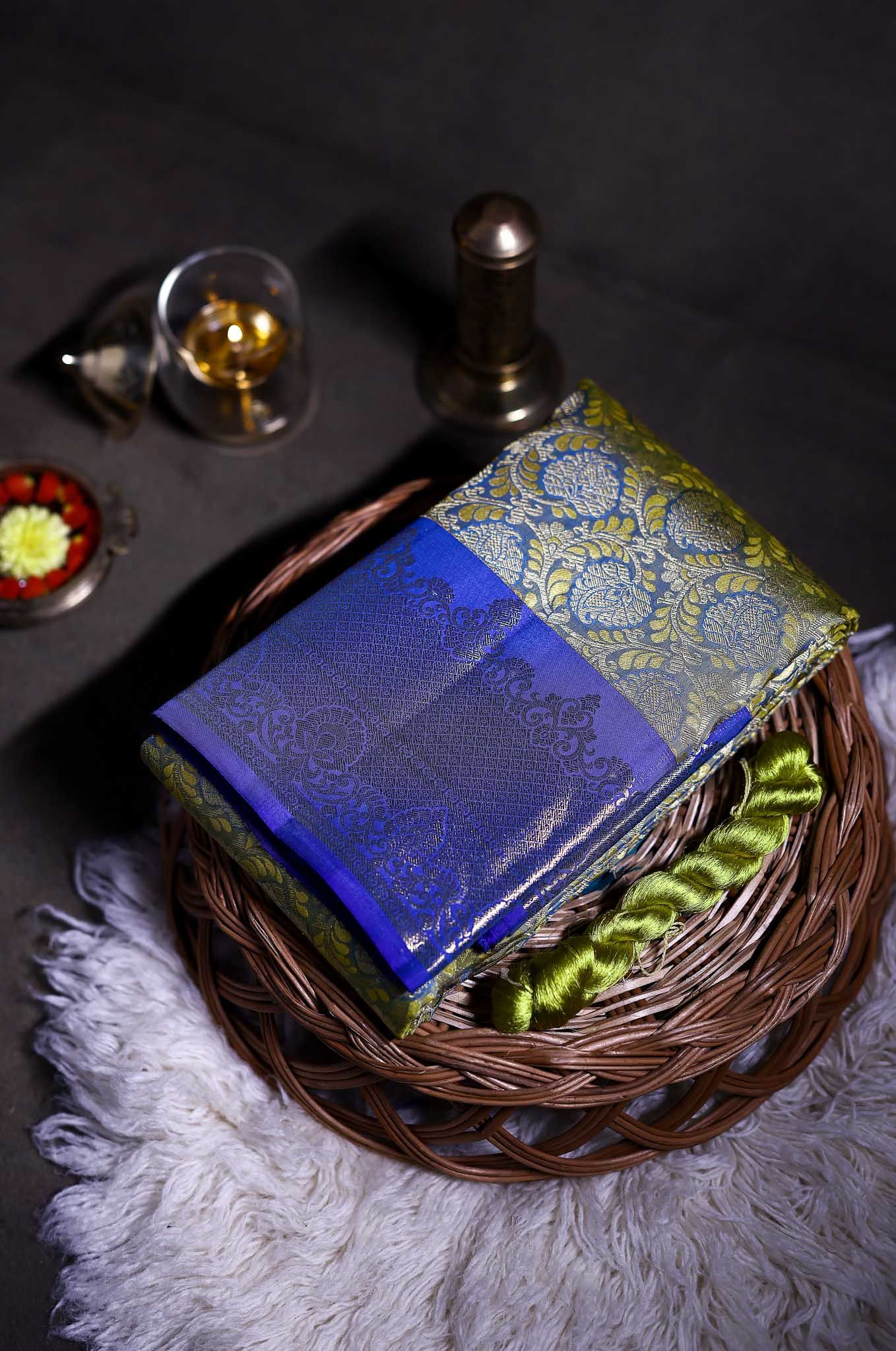 Yellowish Olive Kanchipuram Silk Saree