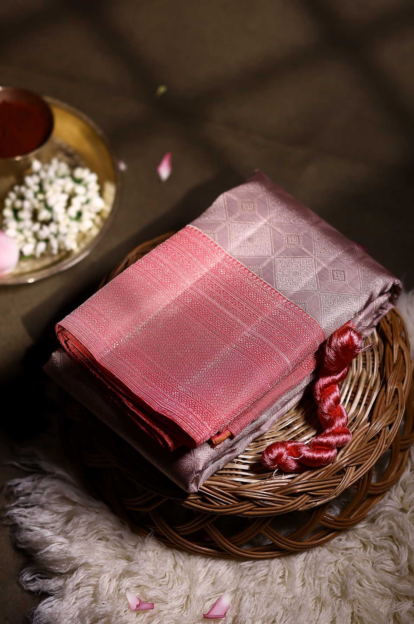 Greyish Gold Kanchipuram Silk Saree