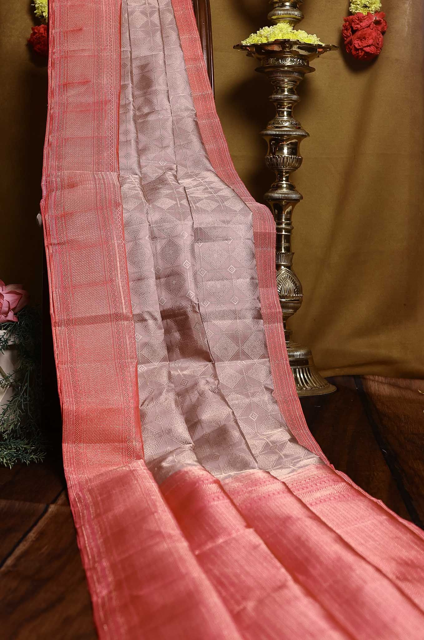 Greyish Gold Kanchipuram Silk Saree