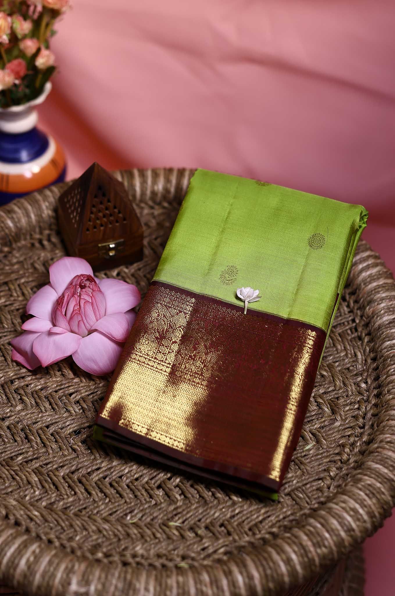 Lime Green Arani Silk Saree