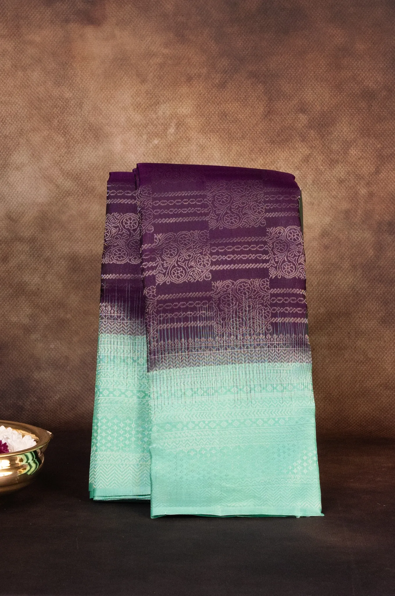 Mayuri Silk Dark Purple With Electric Blue Border