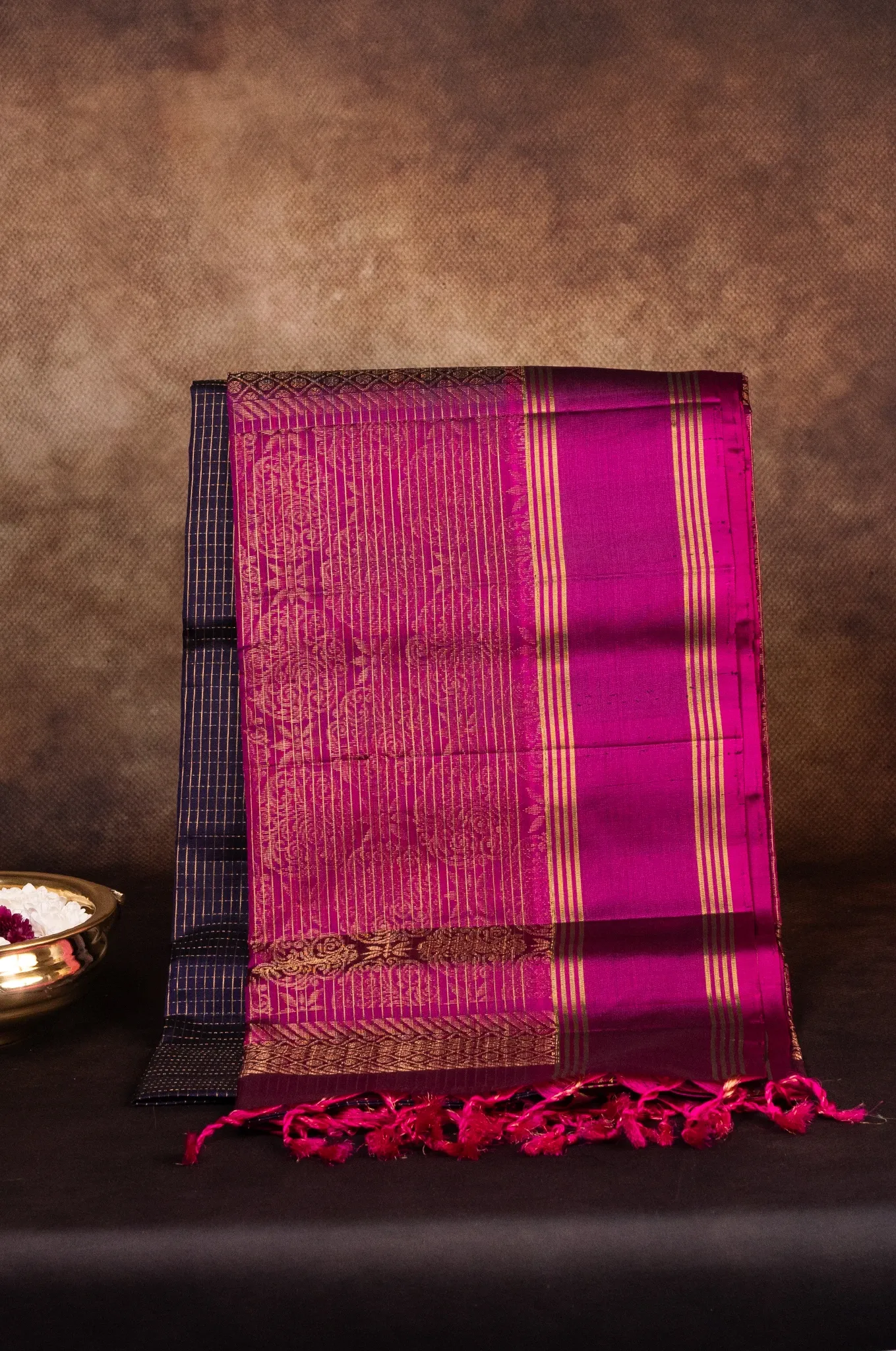 Mayuri Silk Night Blue Colour With Magenta Border