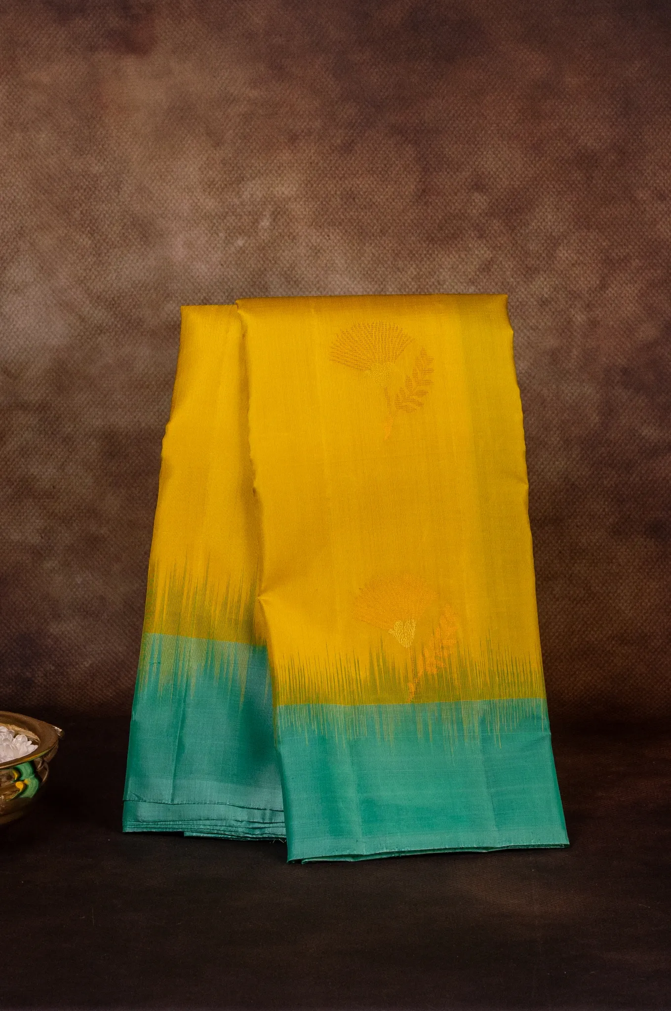 Mayuri Silk Cyber Yellow With Aquamarine Border