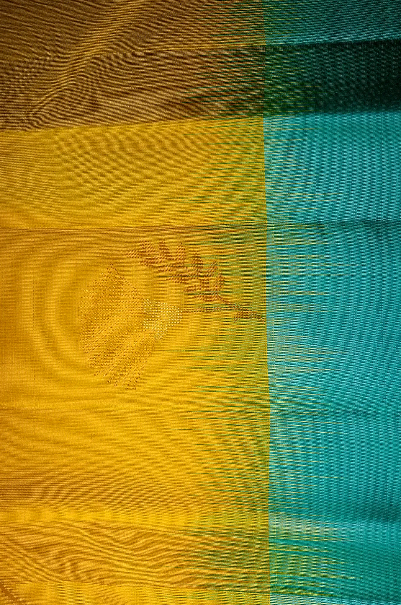 Mayuri Silk Cyber Yellow With Aquamarine Border