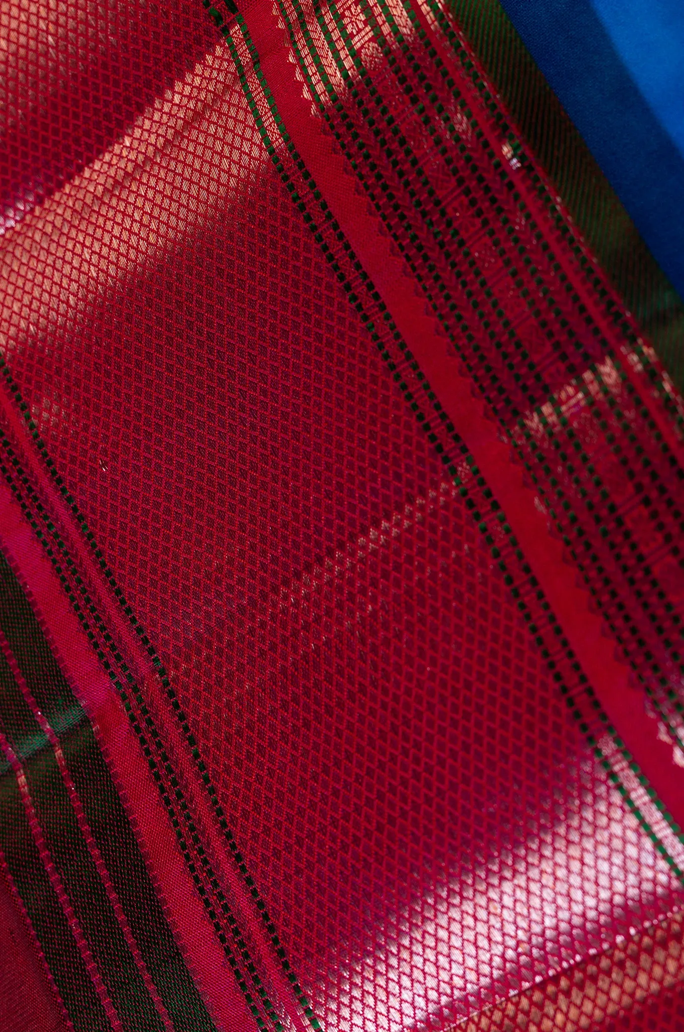 Deep Maroon And Green With Pink Border Arani Silk